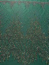 Sötétzöld Couture csipke gyöngyökkel és flitterekkel