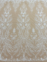 Dantela Couture Ivory pe Tulle Nude cu Model Floral, cu Margele si Paiete