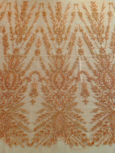 Dantela Couture Portocaliu Ars cu Model Simetric, cu Margele si Paiete