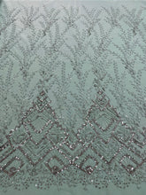 Dantela Couture Poros Zöld Geometriai Mintával, Gyöngyökkel és Flitterekkel