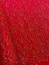 Piros Couture Csipke Gyöngyökkel és Flitterekkel