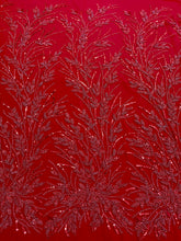 Dantela Couture Rosie cu Model Floral, Perle, Margele si Paiete