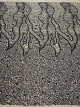 Dantela Couture Neagra cu Model Geometric si Flori, cu Margele si Paiete