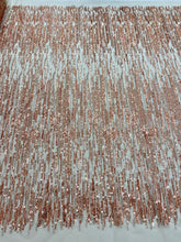 Dantela Couture Auriu Rose cu Model Liniar, cu Margele si Paiete