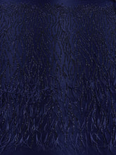 Dantela Couture Bleumarin cu Pene de Strut, cu Siraguri, cu Margele si Paiete