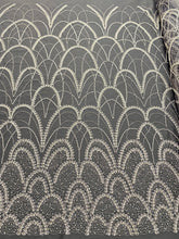 Ezüst Couture Csipke Antracit Tüll Geometriai Mintával, Gyöngyökkel, Gyöngyökkel és Flitterekkel