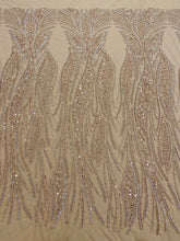 Dantela Couture Auriu Rose cu Panou, cu Perle, Margele si Paiete