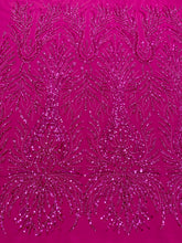 Dantela Couture Fucsia geometriai mintával, gyöngyökkel és flitterekkel