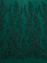 Dantela Couture Verde Inchis cu Model Floral, Perle, Margele si Paiete