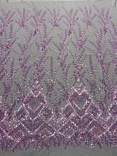 Dantela Couture Pudra cu Model Geometric, cu Margele si Paiete