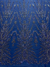 Dantela Couture tengerészkék szimmetrikus mintával, gyöngyökkel és flitterekkel