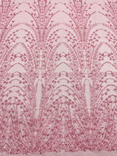 Dantela Couture Roz cu Model Geometric, cu Perle, Margele si Paiete