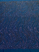 Dantela Couture Bleumarin cu Model Liniar, cu Margele si Paiete