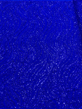 Dantela Couture Albastru Royal cu Model Liniar, cu Margele si Paiete