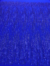 Csipke Couture Királykék Lineáris Mintával, Gyöngyökkel és Flitterekkel