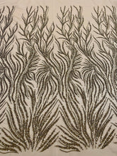 Dantela Couture Auriu Antic cu Siraguri, cu Margele si Paiete