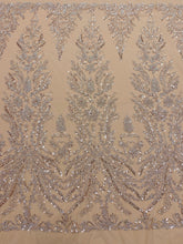 Dantela Couture Auriu Rose cu Model Floral, cu Margele si Paiete