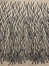 Dantela Couture Neagra cu Siraguri, cu Margele si Paiete