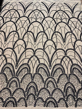 Dantela Couture Neagra cu Model Geometric, cu Perle, Margele si Paiete