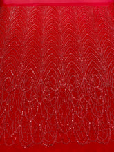 Dantela Couture Rosie cu Model Geometric cu Margele si Paiete