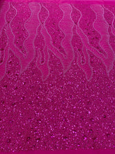 Dantela Couture fukszia geometriai mintával és virágokkal, gyöngyökkel és flitterekkel