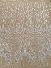 Dantela Couture Ivory cu Model Geometric, cu Perle, Margele si Paiete