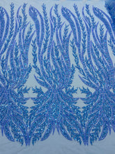 Dantela Couture Égkék Panellel, Gyöngyökkel, Gyöngyöcskékkel és Flitterekkel