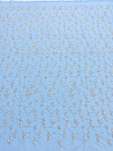 Csipke Couture Ezüst Tüll Kéken Gyöngyökkel, Gyöngyökkel és Flitterekkel