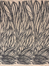 Dantela Couture Neagra cu Model Geometric, cu Perle, Margele si Paiete