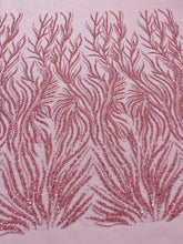 Dantela Couture Roz cu Siraguri, cu Margele si Paiete