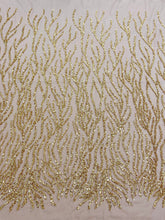 Dantela Couture Aurie cu Siraguri, cu Margele si Paiete