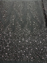 Dantela Couture Gri Antracit cu Model Geometric si Flori, cu Margele si Paiete