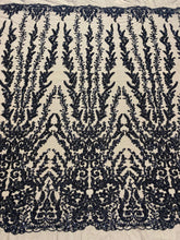 Dantela Couture Neagra cu Model Geometric, cu Margele si Paiete