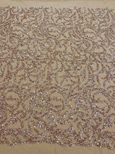 Dantela Couture Auriu Rose cu Model Geometric, cu Margele si Paiete