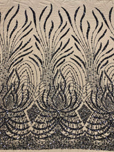 Dantela Couture Neagra cu Panou, cu Perle, Margele si Paiete