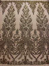 Dantela Couture Antik Arany Virágmintás, Gyöngyökkel és Flitterekkel