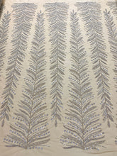 Dantela Couture Argintie cu Tulle Nude cu Crengi, cu Margele si Paiete