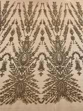 Dantela Couture Antik Arany Szimmetrikus Mintával, Gyöngyökkel és Flitterekkel