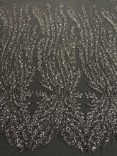 Dantela Couture Gri Antracit cu Panou, cu Perle, Margele si Paiete