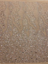 Dantela Couture Auriu Rose cu Model Geometric si Flori, cu Margele si Paiete