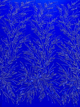 Dantela Couture Albastru Royal cu Model Floral, Perle, Margele si Paiete