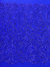 Csipke Couture Királykék Geometrikus Mintával, Gyöngyökkel és Flitterekkel