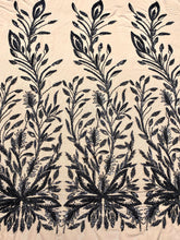 Dantela Couture Neagra cu Model Floral, cu Perle, Margele si Paiete