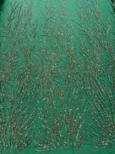 Dantela Couture Verde Smarald cu Siraguri, cu Margele si Paiete