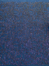 Dantela Couture Bleumarin cu Model Geometric, cu Margele si Paiete