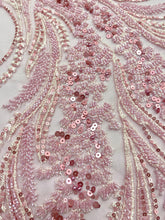 Dantela Couture rózsaszín virágmintás gyöngyökkel, gyöngyökkel és flitterekkel