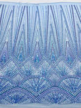 Dantela Couture Égkék Geometriai Mintával, Gyöngyökkel, Gyöngyöcskékkel és Flitterekkel