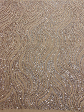 Dantela Couture Auriu Rose cu Model Liniar, cu Margele si Paiete