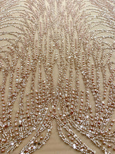 Dantela Couture Auriu Rose cu Model Liniar, cu Margele si Paiete