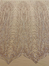 Dantela Couture Auriu Rose cu Model Liniar, cu Margele si Paiete